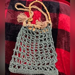 Elegant Crochet Shoulder Bag in Green and Tan